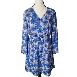 J. Crew Factory Long Sleeve V neck Blue Floral dress Size 2 NEW